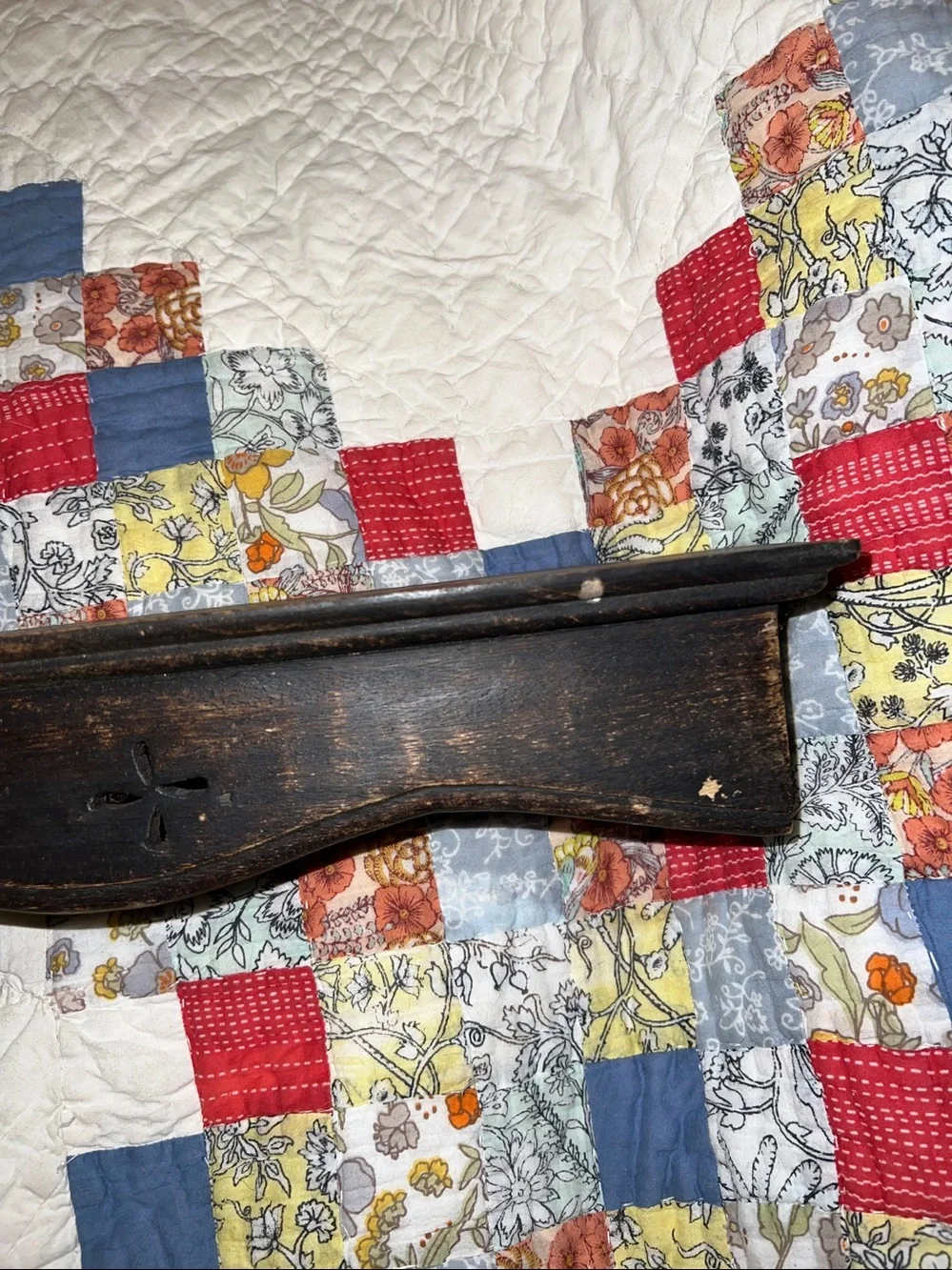Antique Wood scalloped edge wall shelf dish holder primitive
